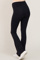 Black Crossover Waist Maternity Flare Leggings