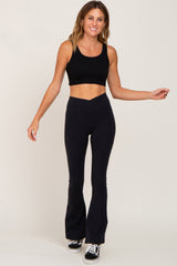 Black Crossover Waist Maternity Flare Leggings