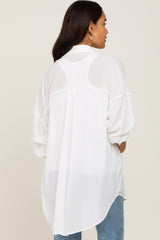 White Lightweight Front Pocket Button Up Maternity Top