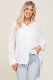 White Lighweight Front Pocket Button Up Top