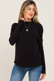 Black Ruffled Mock Neck Long Sleeve Maternity Top