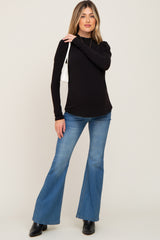 Black Ruffled Mock Neck Long Sleeve Maternity Top