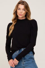 Black Ruffled Mock Neck Long Sleeve Maternity Top