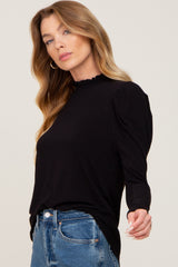 Black Ruffled Mock Neck Long Sleeve Top