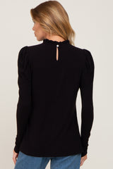 Black Ruffled Mock Neck Long Sleeve Top