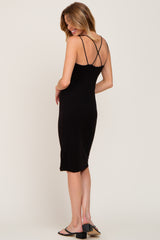 Black Double Strap Cross Back Midi Dress