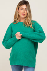 Green Fuzzy Knit Maternity Sweater