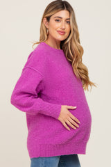 Magenta Fuzzy Knit Maternity Sweater