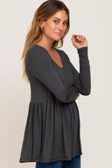 Charcoal Scoop Neck Long Sleeve Top