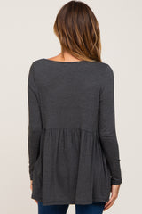 Charcoal Scoop Neck Long Sleeve Top