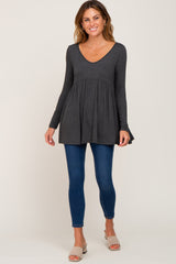 Charcoal Scoop Neck Long Sleeve Top