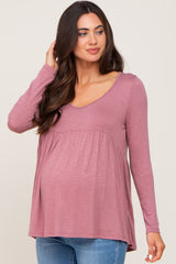 Mauve Scoop Neck Long Sleeve Maternity Top