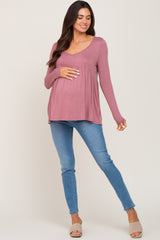 Mauve Scoop Neck Long Sleeve Maternity Top