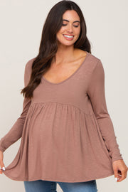 Mocha Scoop Neck Long Sleeve Maternity Top