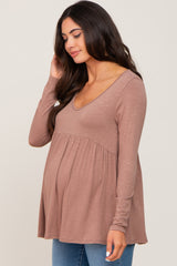 Mocha Scoop Neck Long Sleeve Maternity Top