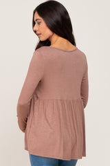 Mocha Scoop Neck Long Sleeve Maternity Top