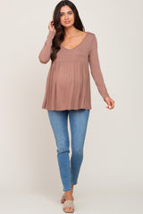 Mocha Scoop Neck Long Sleeve Maternity Top