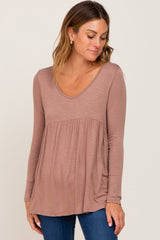 Mocha Scoop Neck Long Sleeve Maternity Top