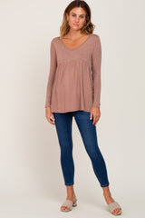 Mocha Scoop Neck Long Sleeve Top