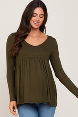 Olive Scoop Neck Long Sleeve Maternity Top