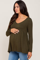 Olive Scoop Neck Long Sleeve Maternity Top