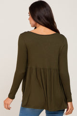 Olive Scoop Neck Long Sleeve Maternity Top