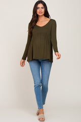 Olive Scoop Neck Long Sleeve Maternity Top