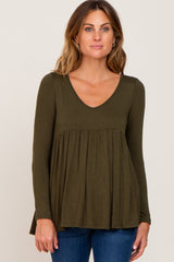 Olive Scoop Neck Long Sleeve Maternity Top