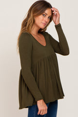 Olive Scoop Neck Long Sleeve Top