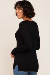 Black Ribbed Knit Side Slit Sweater