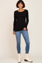 Black Ribbed Knit Side Slit Sweater