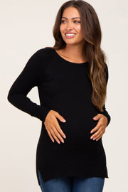 Black Ribbed Knit Side Slit Maternity Sweater