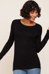 Black Ribbed Knit Side Slit Maternity Sweater