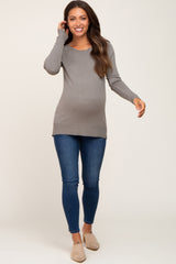 Olive Ribbed Knit Side Slit Maternity Sweater