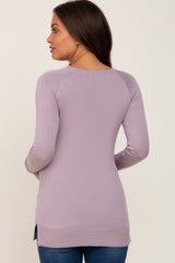 Lavender Ribbed Knit Side Slit Maternity Sweater