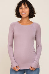 Lavender Ribbed Knit Side Slit Maternity Sweater