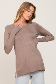 Mocha Ribbed Knit Side Slit Sweater