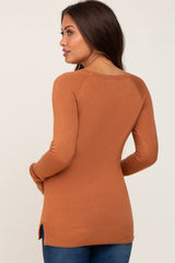 Rust Ribbed Knit Side Slit Maternity Sweater