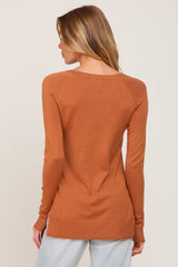 Rust Ribbed Knit Side Slit Sweater