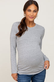 Heather Grey Basic Long Sleeve Maternity Top