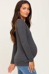 Charcoal Basic Long Sleeve Maternity Top