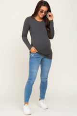 Charcoal Basic Long Sleeve Maternity Top