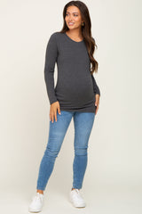 Charcoal Basic Long Sleeve Maternity Top