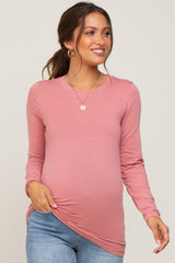 Mauve Basic Long Sleeve Maternity Top