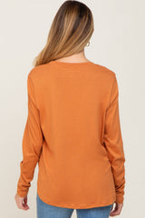 Camel Solid Front Overlap Maternity Long Sleeve Nursing Top