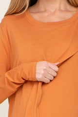 Camel Solid Front Overlap Maternity Long Sleeve Nursing Top