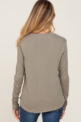 Olive Solid Front Overlap Maternity Long Sleeve Nursing Top