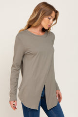 Olive Solid Front Overlap Long Sleeve Top