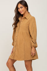 Camel Corduroy Button Down Maternity Dress