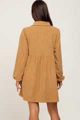 Camel Corduroy Button Down Maternity Dress